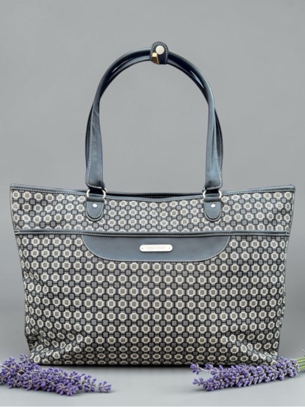 Nine West Black and Gray Patterned Tote Bag